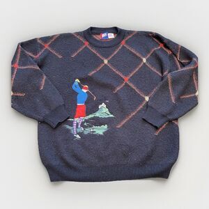 Vtg Tail Sweater Golf Scene Wool Blend Cotton Sweater Men's M Retro